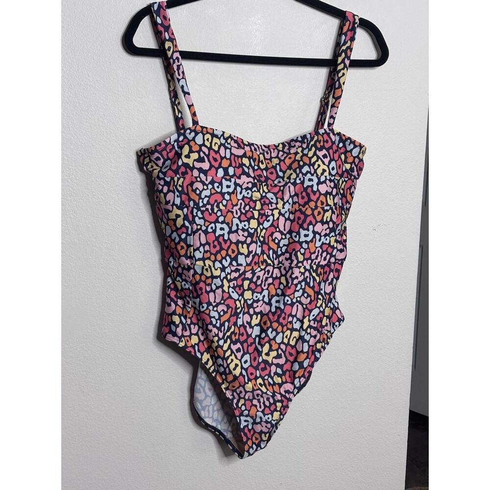 Summersalt Size 10 The Wide Strap Oasis one piece swimsuit in multicolor leopard
